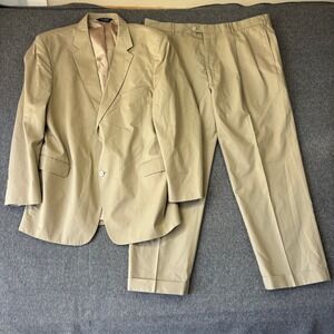 Jos. A. Bank Mens Suit Tan Khaki 2 Button Blazer Pleated Pants 48L 42X30